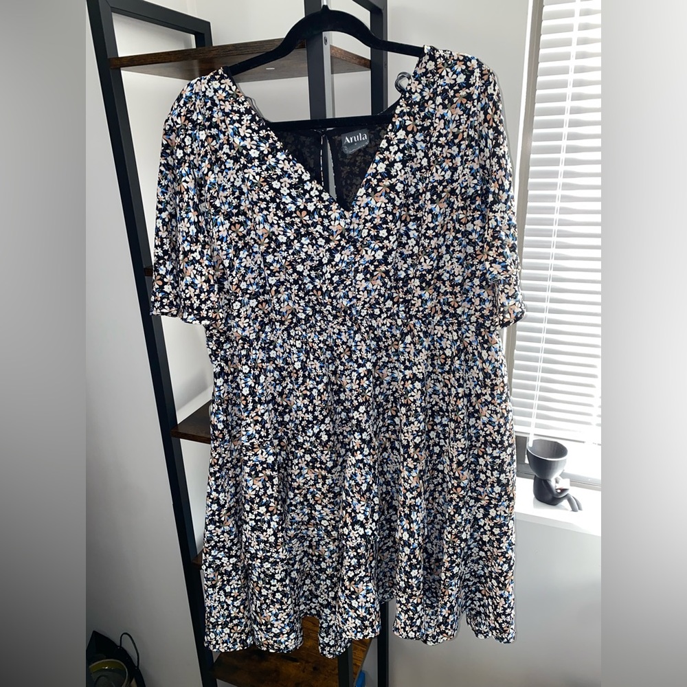 Periwinkle and Black Flowy Dress